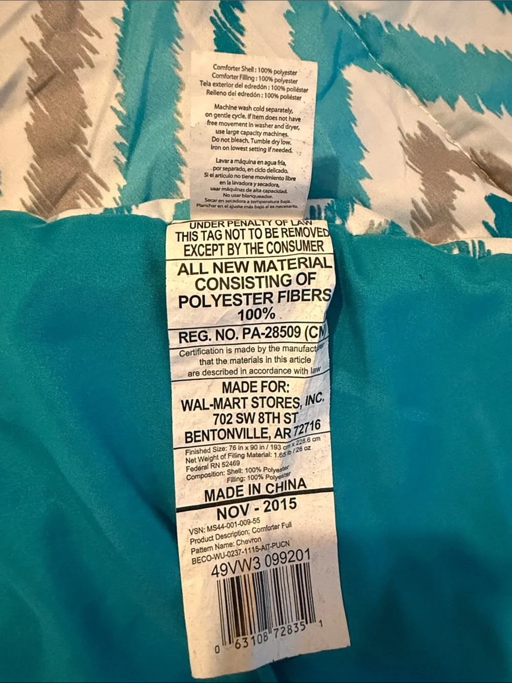 Mainstays Chevron Comforter and Pillow Shams in Teal, Gray, White